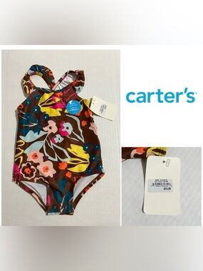 🆕CARTER’S - 9M - NWT - INFANT GIRLS BROWN FLORAL SWIMSUIT / SWIMWEAR